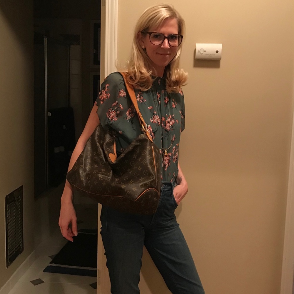Authentic Louis Vuitton leather hobo bag